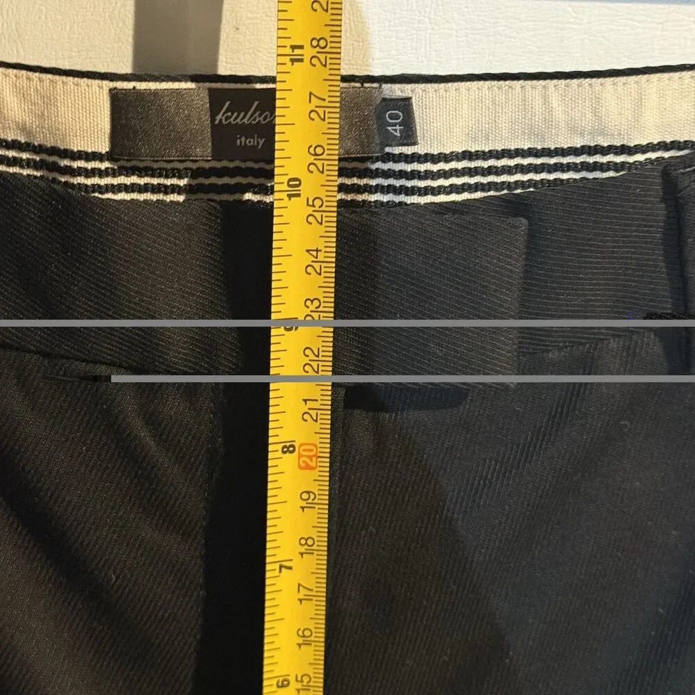 Kulson Italy Black Dress Pants Size 10 Stretch Cotton Cupro Made Italy Split Hem - Picture 15 of 16